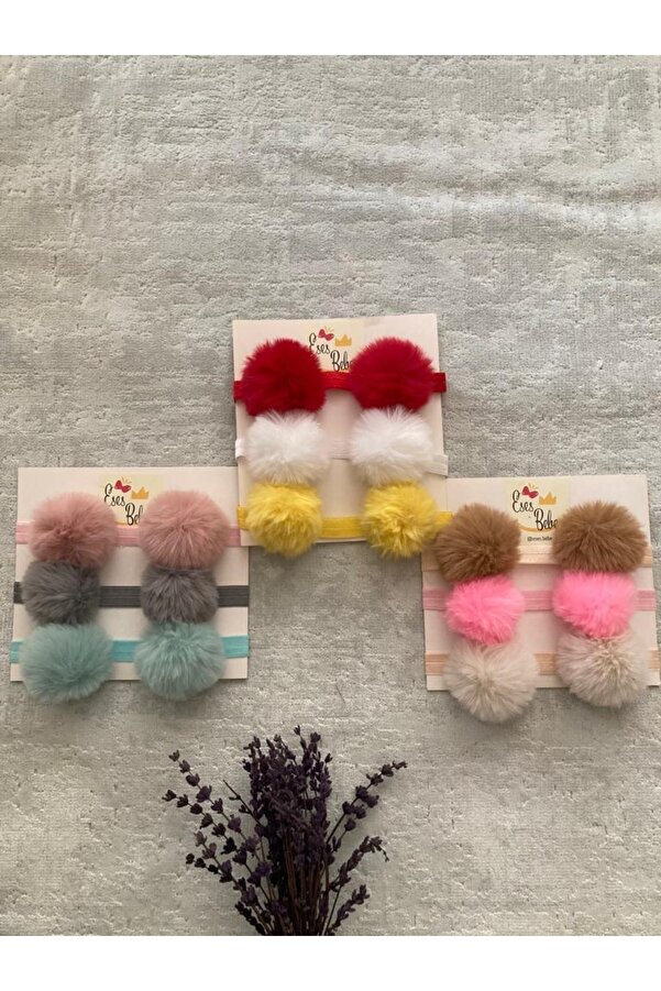 ESES BEBE Bebek Çocuk 9'lu Peluş Ponpon Bandana Set