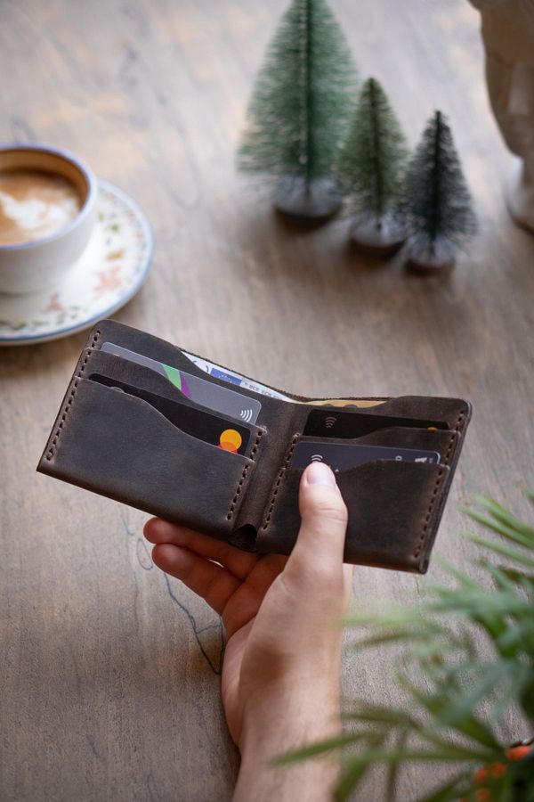 minimal X design-Classic Wallet - Chestnut Crazy - Real Leather & Handmade - Minimalist Design 1