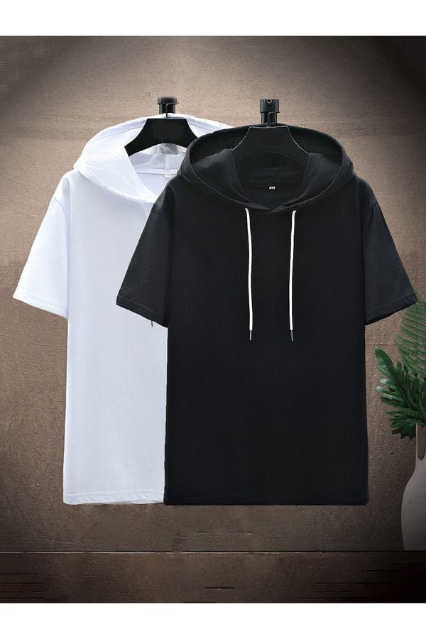 İmpavido-Oversize Black and White Hooded T-shirt 1
