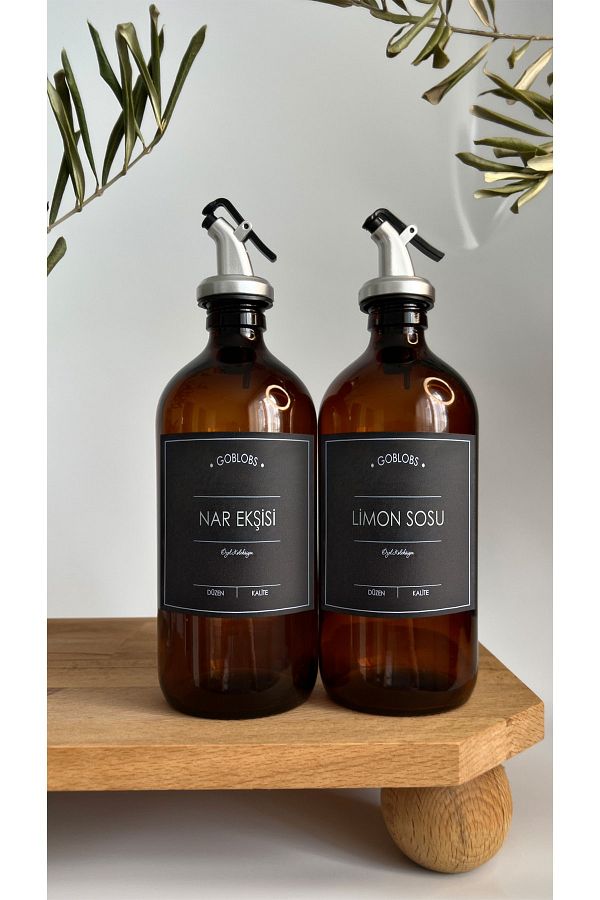 GO BLOBS-Amber Glass Bottle 2 Pieces 500ml Pomegranate Sour & Lemon Sauce Black Label Sauce Bottle 1