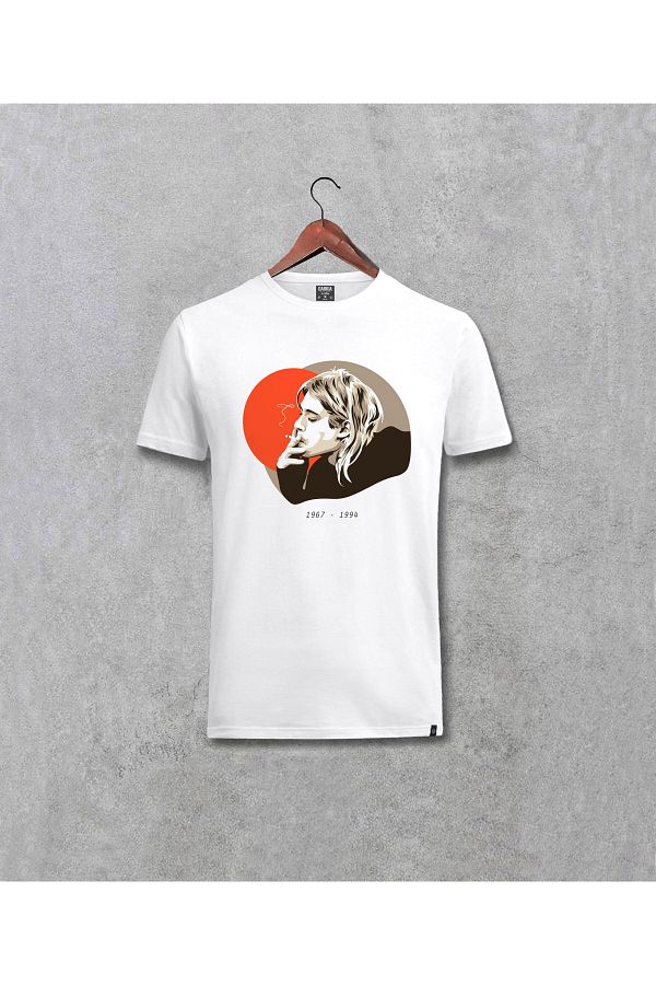 Darkia Kurt Cobain Printed Special Design White T Shirt Trendyol
