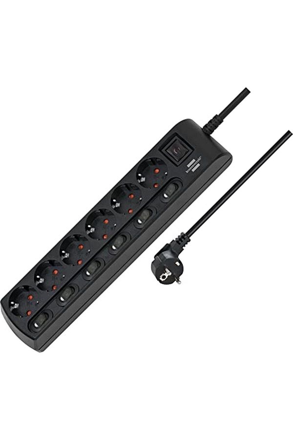 Brennenstuhl-6 Socket Power Strip Socket with 6 Switches 2 Meters Black New Model 542167 1