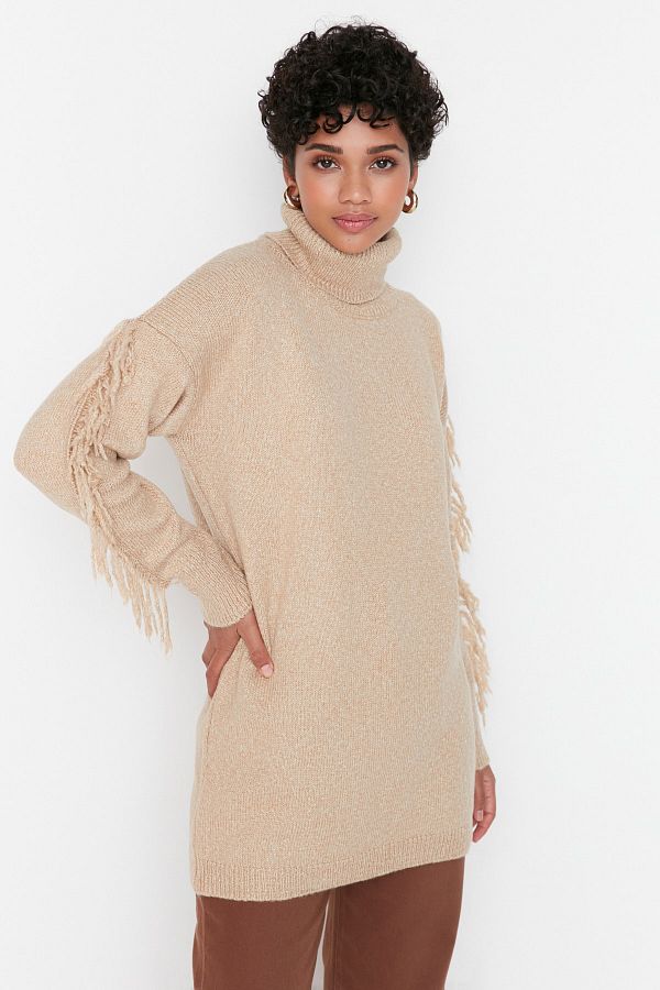 TRENDYOL MODEST Stone Turtleneck Sleeve Detailed Knitwear Sweater TCTAW23KZ00107 Trendyol