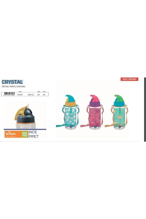 Gıpta-Crystal Tritan Patterned Flask with Straw 500 Cc 1