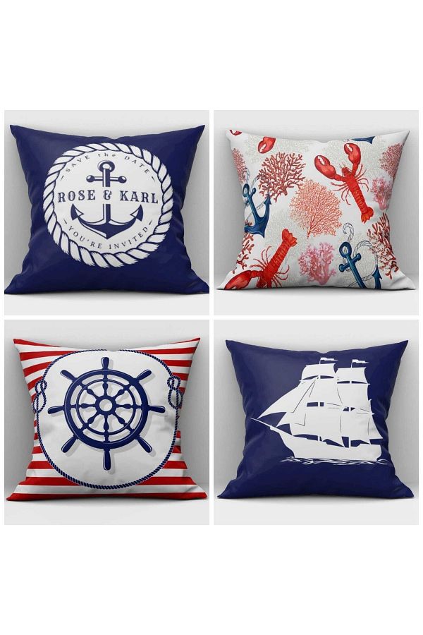 Alkan Homes-Sailor Patterned Modern 4-Piece Combination Digital Printed Throw Pillow Cover 1