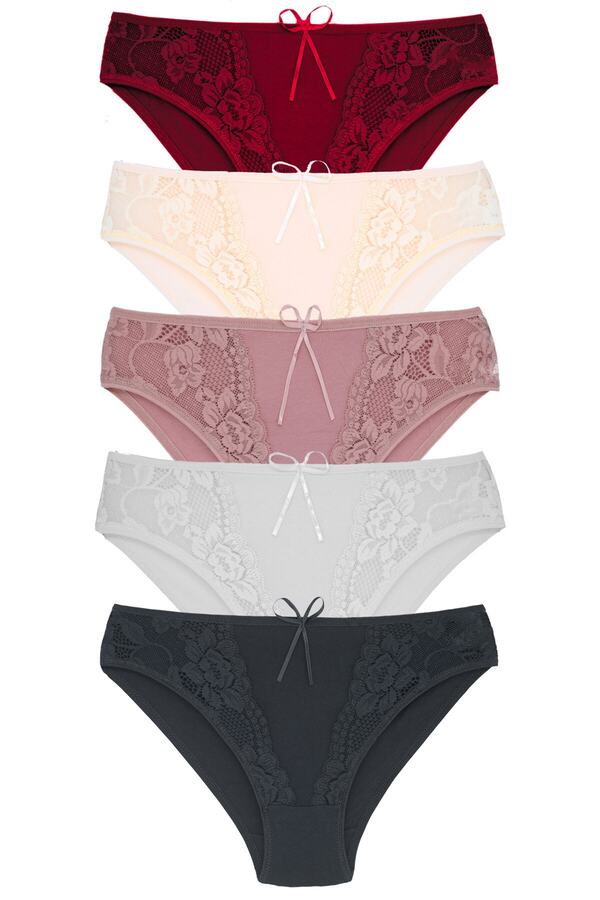 Zena-5-Piece Cotton Women's Panties with Lace Detail on the Front 1
