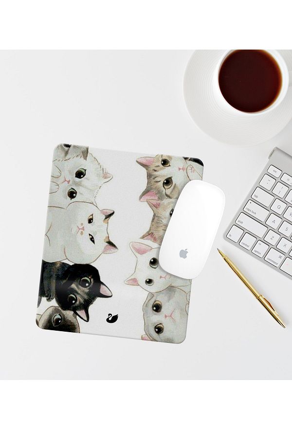 Özer Store-Rectangular Mouse Pad with White Cat Drawing Wrist Support 1