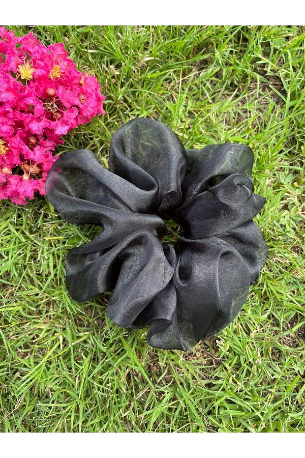 RED FOX KB-1.Quality Black Organza Large Size Scrunchie Fabric Bagel Buckle 1
