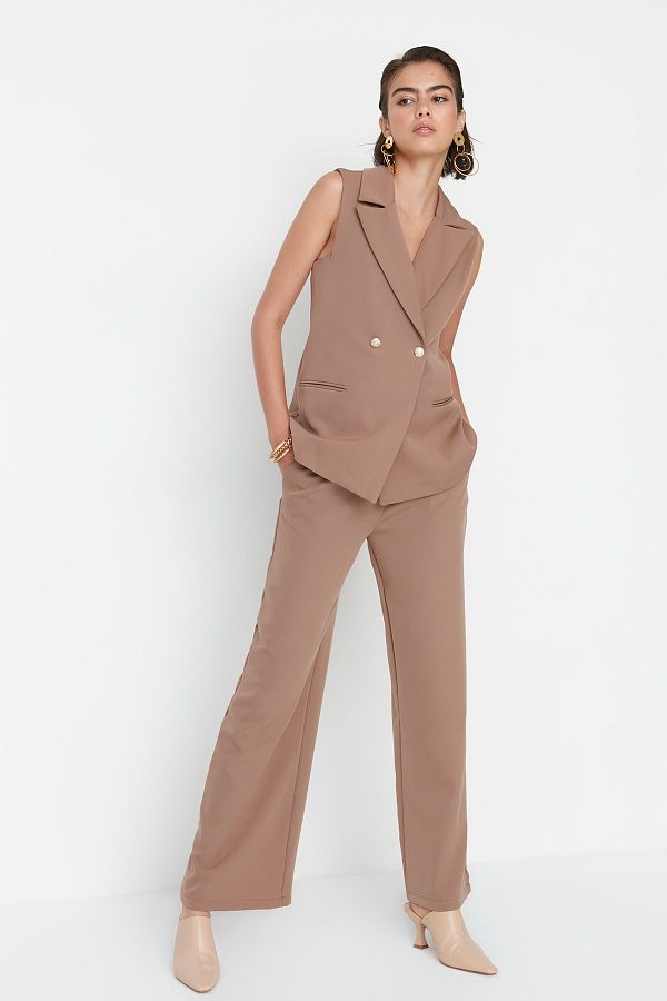 Trendyol Collection-Mink magas derekú szőtt nadrág TWOAW23PL00134 1