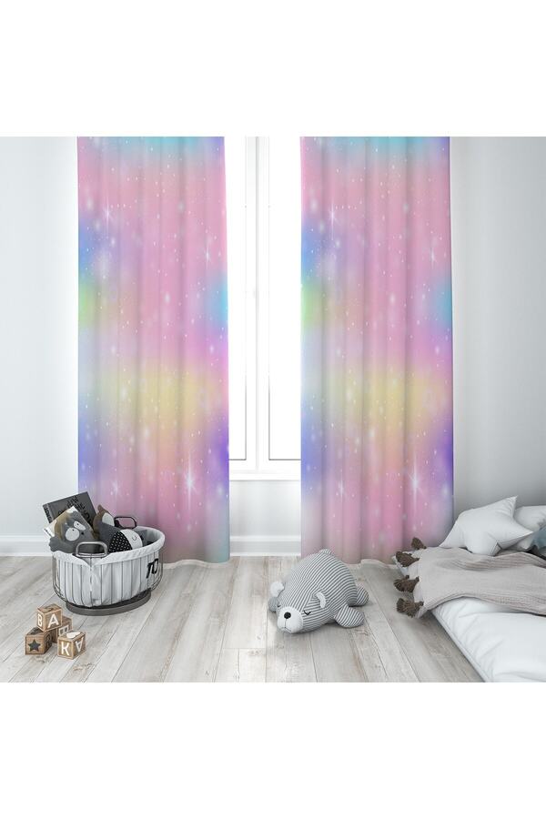 on the clouds-Multicolor Rainbow Pattern Digital Printing Washable Baby Kids Room Background Curtain 1