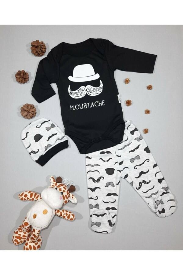 Mai Perla Bebek Siyah Bıyıklı  Zıbın Takımı 3 Lü