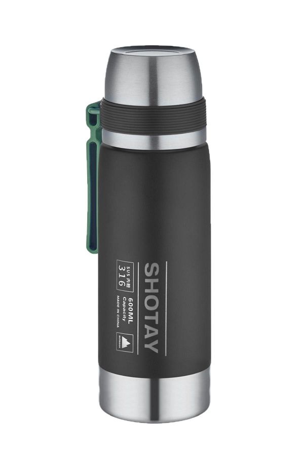 Shotay 600 Ml Steel Camping Thermos with Mouthpiece and Extra Cup Use Up to 24 Hours Insulation