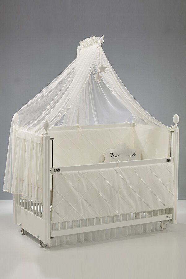 Meltem Smart Kral Anne Yanı Ahşap Sallanır Beşik 60x120 cm (beyaz-motto ekru)