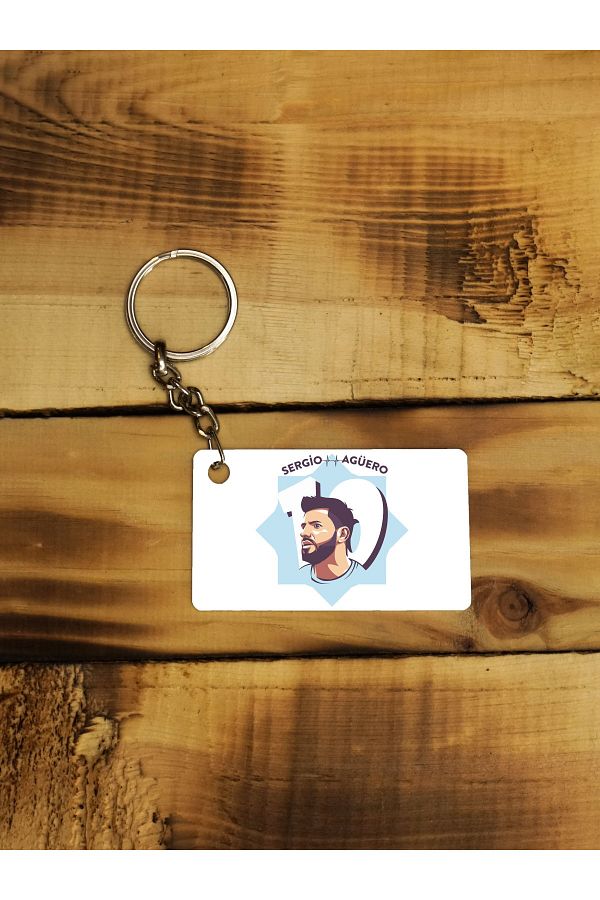 Panorama Ajans-Sergio Aguero Football Player Portrait - Thin Metal Design Keychain 1