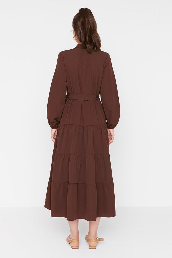 Gray - Polo neck - Unlined - Modest Dress