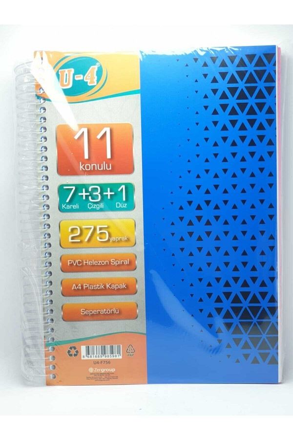 Janissary-7+3+1 أقسام 275 ورقة A4 دفتر ملاحظات مرجعي مربع 7 مربع 3 خطوط 1 دفتر متعدد غير مبطن 1
