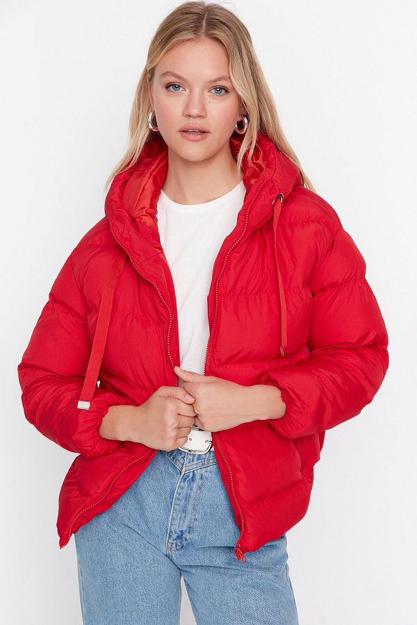 Trendyol Collection-Red Hooded Rugular Mould Water Repellent Inflatable Coat Twoaw21Mo0022 1