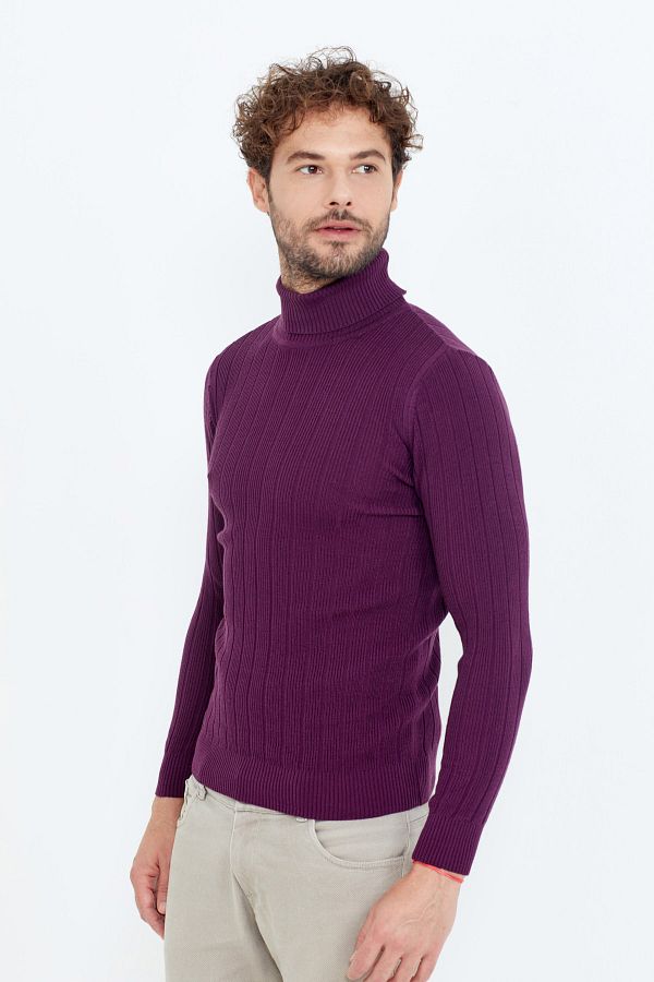 Purple striped turtleneck on sale