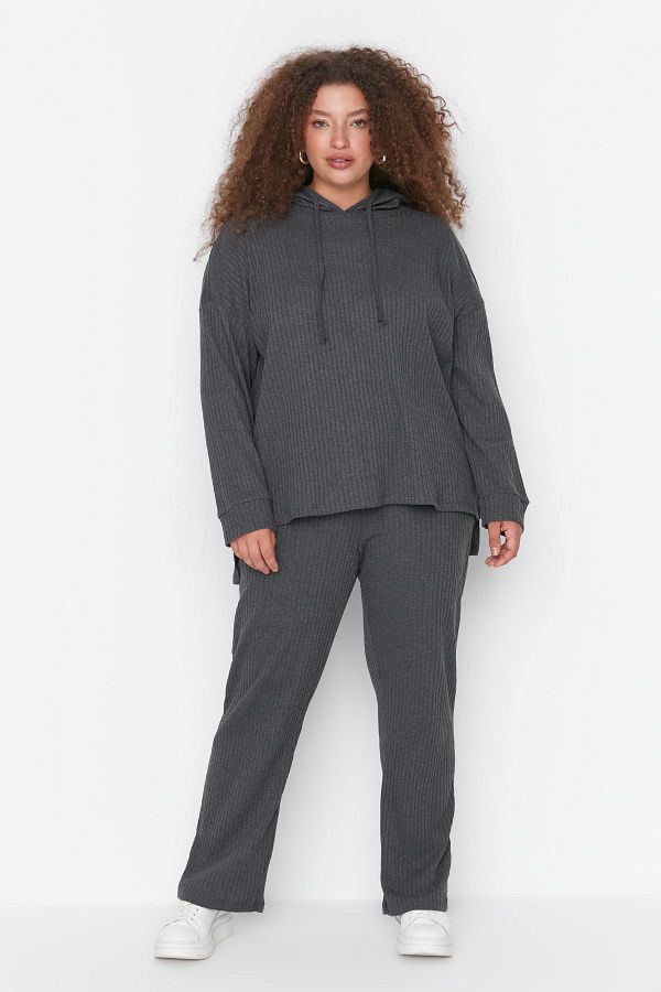 Trendyol Curve-Anthracite Color Hooded Neck Relaxed Fit Knitted Camisole Plus Size Suit - Tbbaw23Cp00016 1