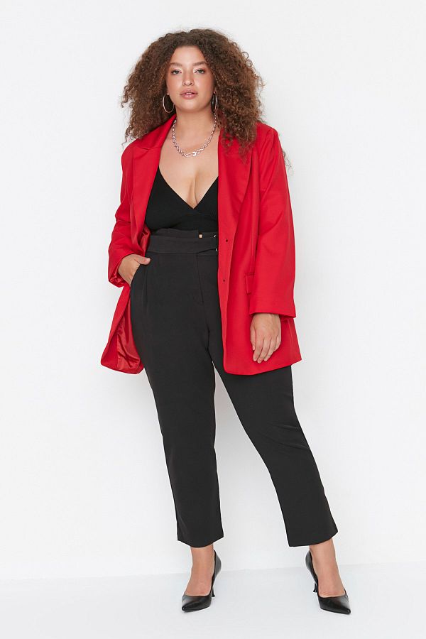 Trendyol Curve-Pantaloni negri de mărime mare - curea reglabilă, TBBAW23AR00014 1