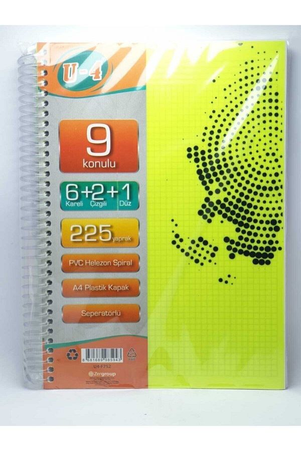 Janissary-6+2+1 Sectioned 225 Sheets A4 Lettered Bookmark Notebook 6 Plaids 2 Lines 1 Unlined Multi-Notebook 1
