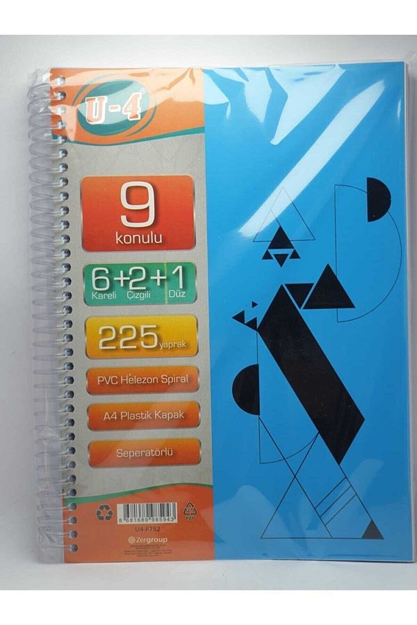 Janissary-6+2+1 Sectioned 225 Sheets A4 Lettered Bookmark Notebook 6 Plaids 2 Lines 1 Unlined Multi-Notebook 1