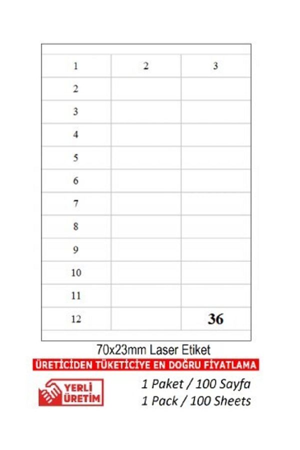 A1 Etiket-TW-2433 100 A4 Sheets Laser Label 70x23 36 Labels in 1 A4 Sheet 1
