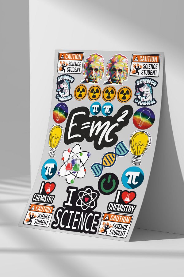 Sticker Market-Albert Einstein, E = Mc2 Sticker Set, A4 Size Sticker Label Set for Flat Surfaces 1