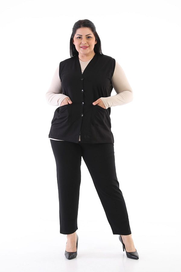Şahbaz-Plus Size Short Pocket Vest 1