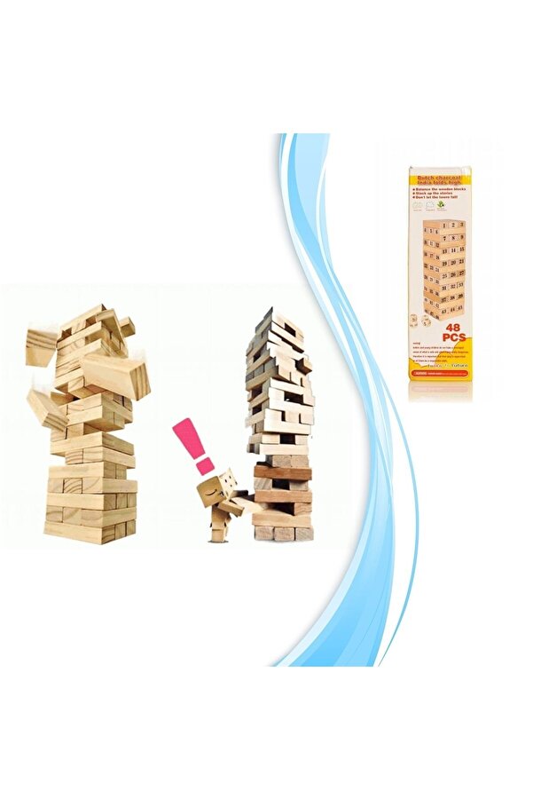 FırsatYeri Ahşap Denge Beceri Oyunu 48 Parça 6.9 cm x 2.2 cm x 1.3 cm Renkli Eğlenceli Strateji Zeka Oyunu