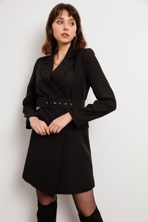 Lafaba Women s Black Belted Jacket Dress Trendyol