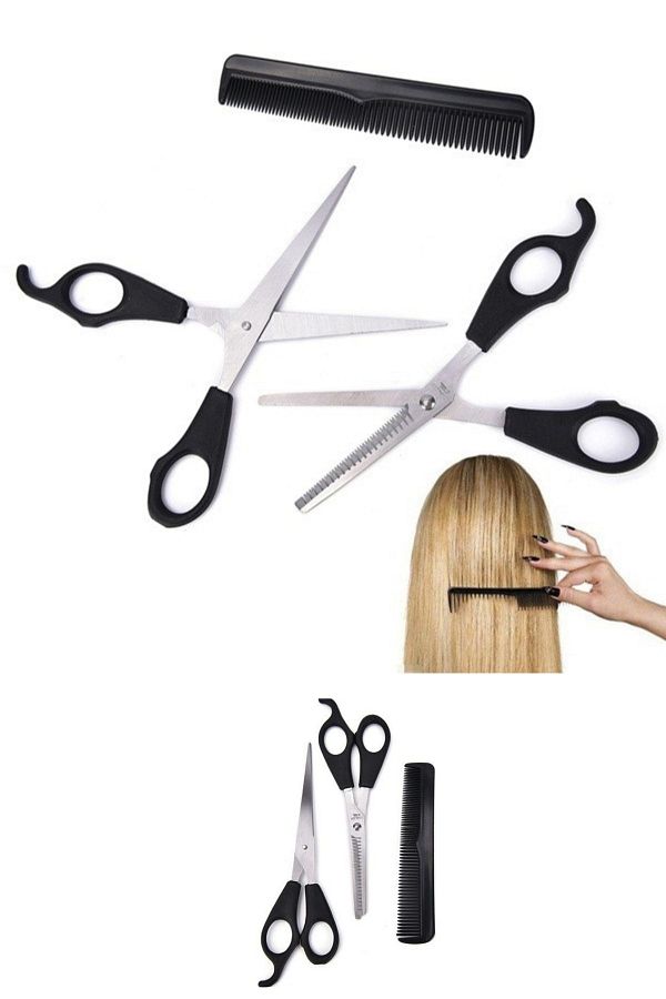 Kalsiyum Mood-Hairdresser Set Hair Cutting and Thinning Scissors Comb - Barber Scissors Intermediate Scissors Comb Set of 3 1