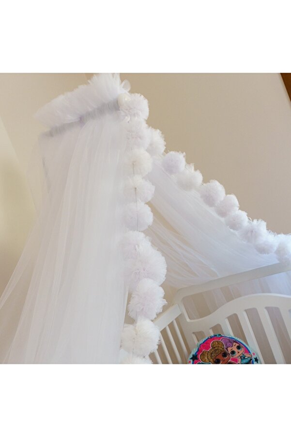 G&G baby Beyaz Pon Ponlu Beşik Cibinliği Ve Cibinlik Aparatı