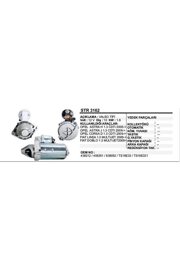 REMARK-STARTER MOTOR 10OUTS 12V D7G ASTRA H-J -LINEA-DOBLO 1.3 CDTI 09- VALEO TIP - STR3162 1