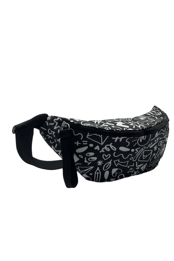 Differ Studio-Black Mixed Pattern Waist Bag/Waterproof Fabric/unisex/large Inner Volume 1