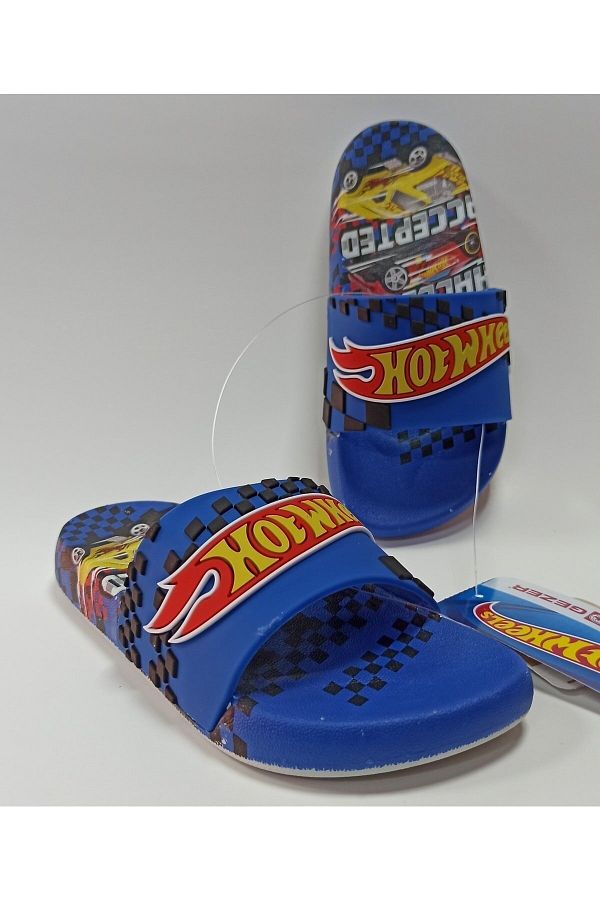 Gezer Hot Wheels Licensed Blue Anatomical Sole Non Slip Plastic Pool Sea Beach Home and Street Slippers Trendyol