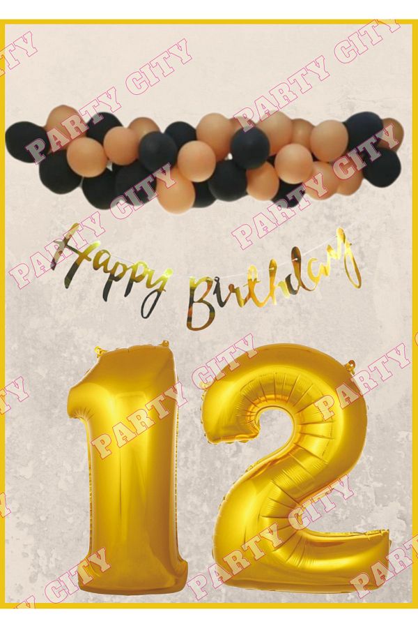 Party City-Happy Birthday Gold Concept (12) Years Birthday Party Celebration Set 1