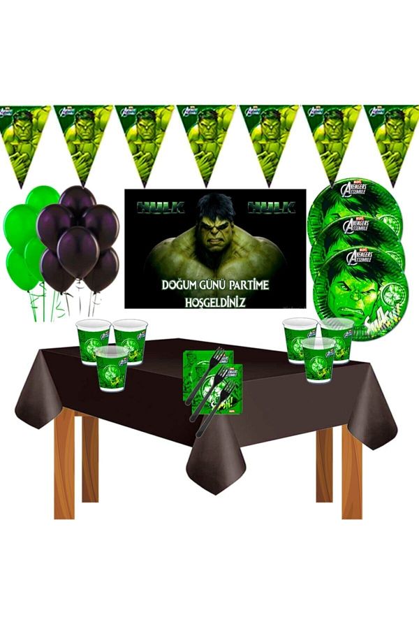 doğumgünüparti-Hulk Marvel Poster Birthday Party Decorations Decoration Set for 16 People Hulk 1