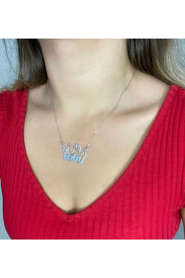 Nur ah Ozcan Store Women s Silver Plated Baby Slogan Necklace Trendyol