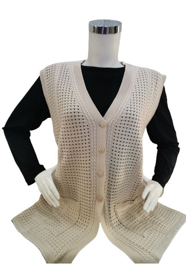 Fresh&Moda-Vestă crem mercerizată pentru femei 1