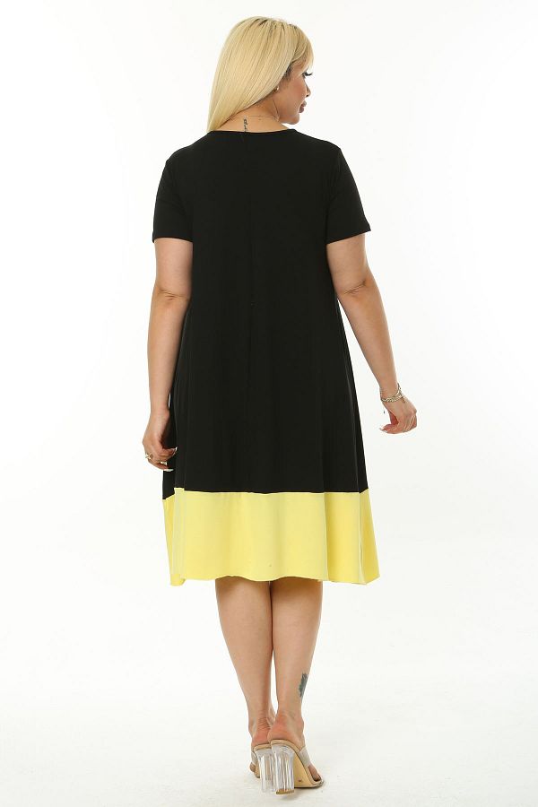 Mooi XXL Women s Black Yellow Color Block Plus Size Dress Trendyol