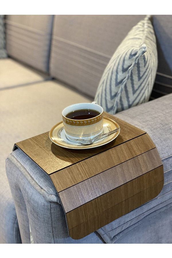 KEMSON-Walnut Sofa Tray Side Table Rosary Walnut 24x40 cm Medium Fixed 16 cm Placemat 1