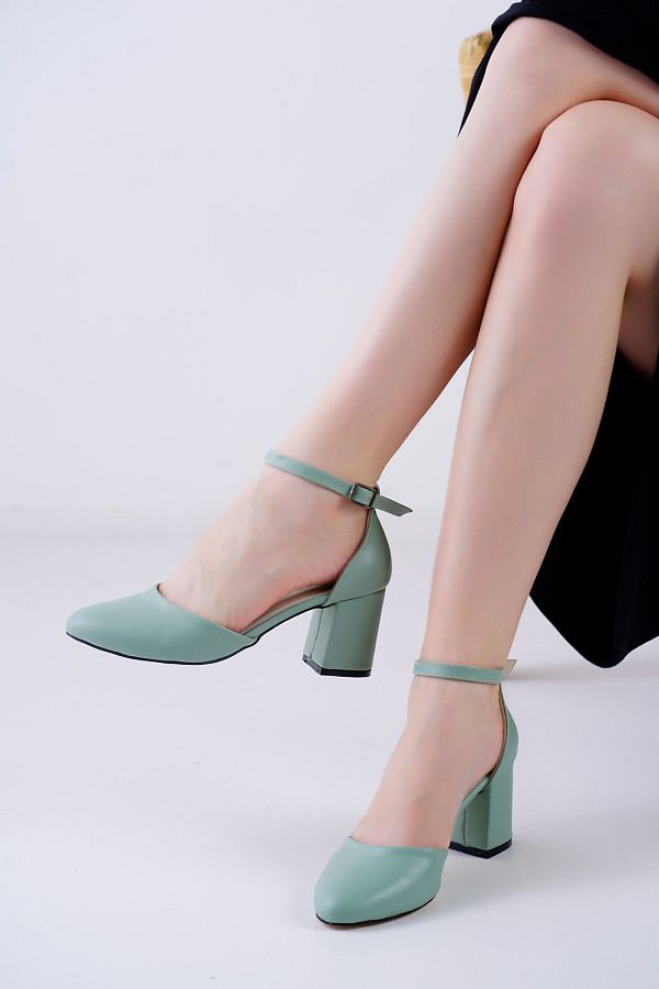 MEL KMERT Women s Mint Green Ankle Strap Closed Toe Heeled Shoes Trendyol