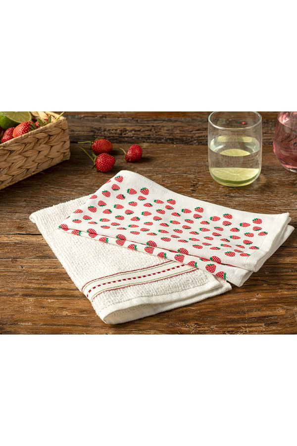English Home-قماش تجفيف قطني أحمر من Fragola مكون من قطعتين - 30x50 سم 1
