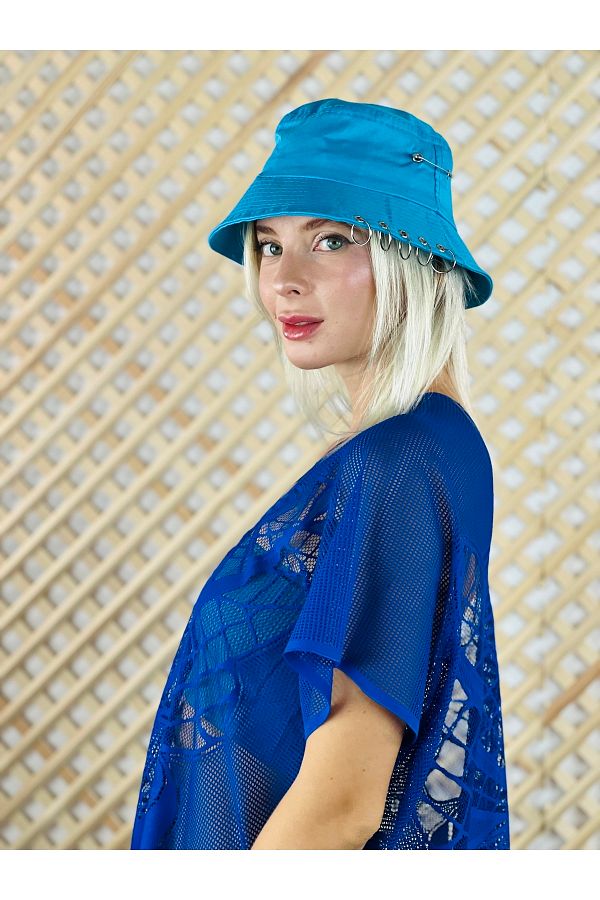 HemenALbence Fishing Bucket Hat with Black Ring Piercing and Safety Pin Detail Trendyol