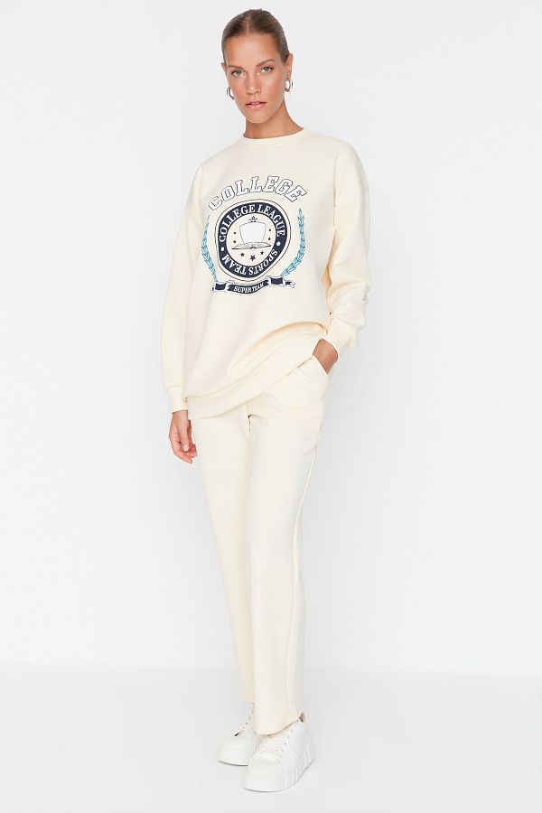 Trendyol Modest-Beige Printed Scuba Knitted Tracksuit Set TCTAW23EN00016 1