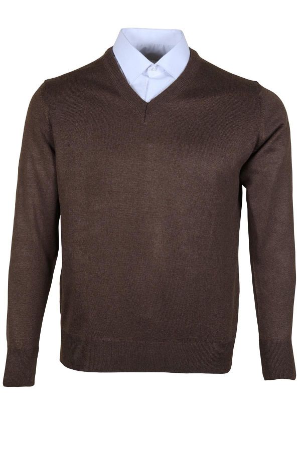 Modarar-Men's Woolen Sweater V-Neck Regular Classic Cut Brown Rar00377 1