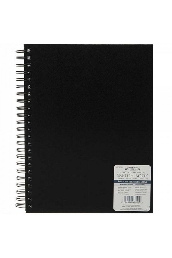 Winsor Newton-Winsor & Newton : Black Hard Covered Spiral Sketchbook : 170 Gr (50 Sheets) : A5 1
