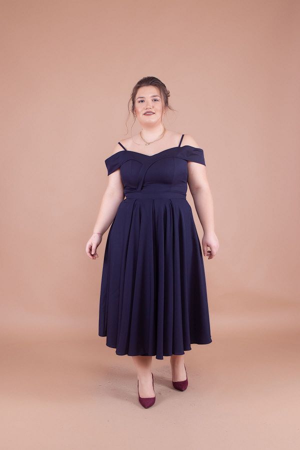 Bidoluelbise Women s Plus Size Strappy Off Shoulder Detail Pleated Midi Dress Trendyol