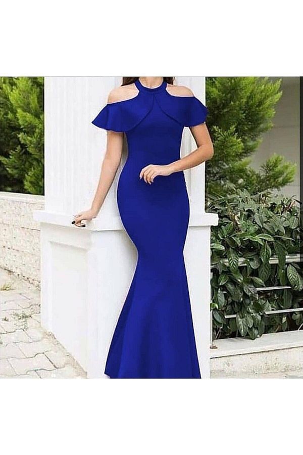 Styling Park Women s Blue Off Shoulder Fishnet Evening Dress